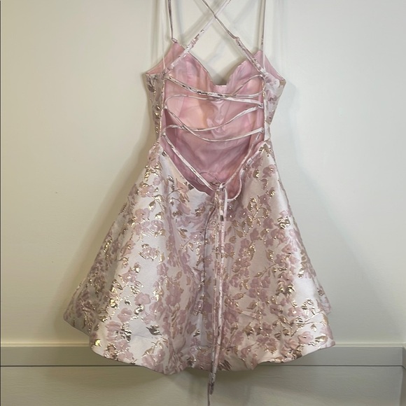 B Darlin Pink and White Sweetheart A-Line Prom Dress - Picture 2 of 7